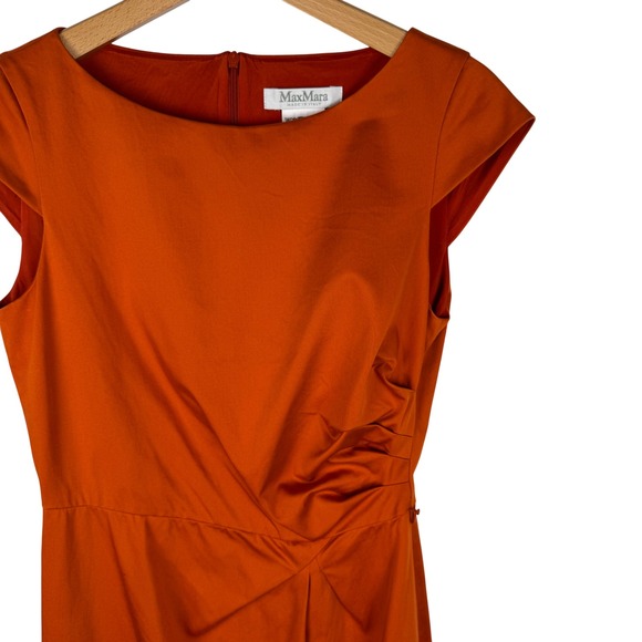 Max Mara Burnt Orange Sheath Dress Womens 8 Gathered Waist Italy Quiet Luxury - Picture 6 of 9